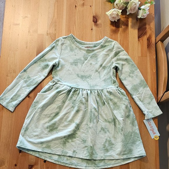 Cat & Jack - Girls' Long Sleeve French Terry Tie-Dye Dress - Dusty Green - Picture 5 of 7